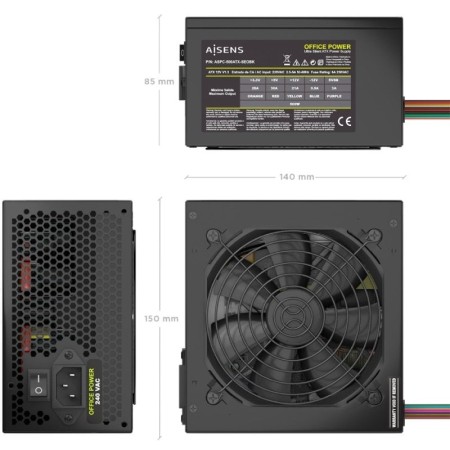 Fuente de Alimentación Aisens ASPC-500ATX-SEOBK/ 500W/ Ventilador 12cm