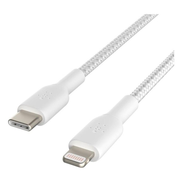 Cable lightning a usb tipo c belkin 2m -  macho - macho -  blanco trenzado
