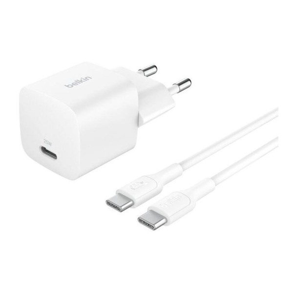 Cargador de pared belkin wca012kq1mwh - b6 25w 1x usb tipo c blanco  cable usb tipo c