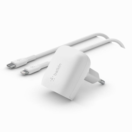 Cargador de pared belkin wca006vf1mwh - b5 20w 1x usb tipo c blanco  cable lightning a usb tipo c 1m