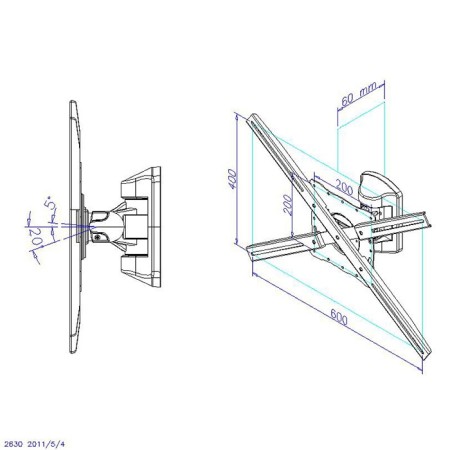 Soporte articulado de pared phoenix para pantalla tv rotacion giro e inclinacion 20º hasta 35 kg gris metalizado