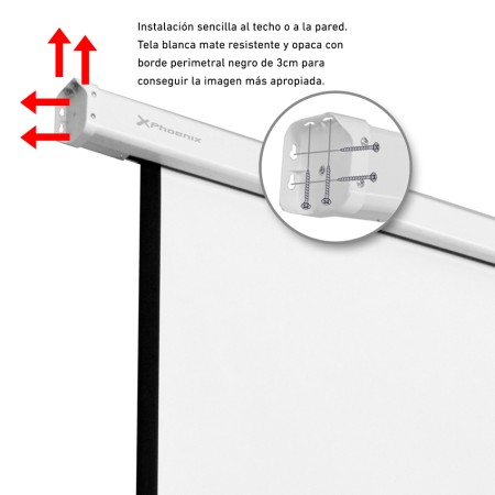 Pantalla electrica videoproyector pared y techo phoenix 112´´ ratio 1:1 - 4:3 - 16:9 2m x 2 m posicion ajustable - carcasa blanc