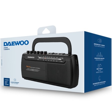 Radio Cassete Daewoo DW1108/ con Cable/ a Pilas/ Negra