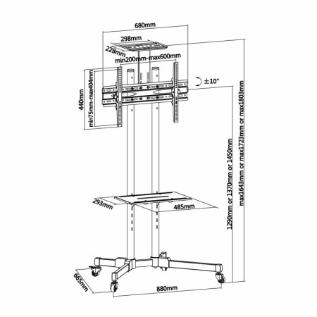 Soporte de Suelo Inclinable con Ruedas Aisens FT70TE-035 para TV de 37-70″/ hasta 50kg