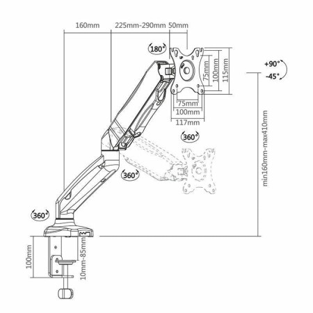 Soporte de Mesa con Contrapeso para Monitor Aisens DT27TSR-043/ Giratorio/ Inclinable/ hasta 9kg