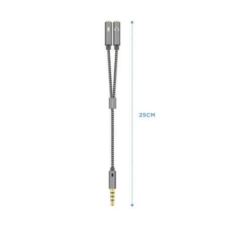 Cable Estéreo Aisens A128-0415/ Jack 3.5 Macho - 2x Jack 3.5 Hembra/ 25cm/ Gris