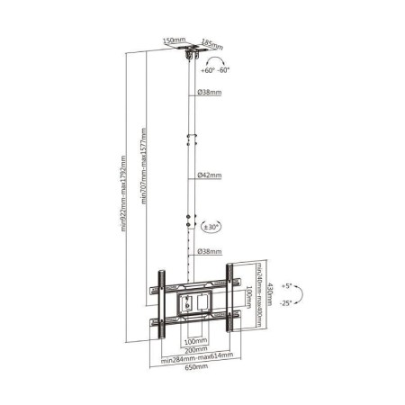 Soporte de Techo Giratorio/ Inclinable/ Extensible Aisens CT80TSE-075 para TV de 37-80″/ hasta 50kg