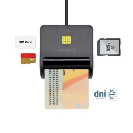 Lector de DNI y Tarjetas Aisens ASCR-SN02SD-BK/ USB 2.0/ Negro