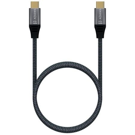 Cable USB 2.0 Tipo-C Aisens A107-0629 5A 100W/ USB Tipo-C Macho - USB Tipo-C Macho/ Hasta 100W/ 480Mbps/ 2m/ Gris