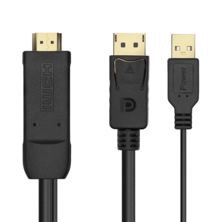 Cable Conversor Aisens A122-0641/ HDMI Macho - DisplayPort Macho + USB Macho/ Hasta 10W/ 2250Mbps/ 10cm + 1.8m/ Negro