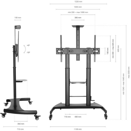 Soporte de Suelo Inclinable con Ruedas y Manivela Aisens FT100TE-123 para TV 60-100″/ hasta 100kg