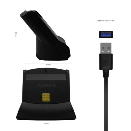 Lector de DNI y Tarjetas Aisens ASCR-SN05-BK/ USB 2.0/ Negro