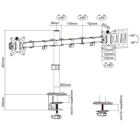 Soporte de Mesa para 2 Monitores o TV Aisens DT32TSR-149/ Giratorio/ Inclinable/ hasta 9kg