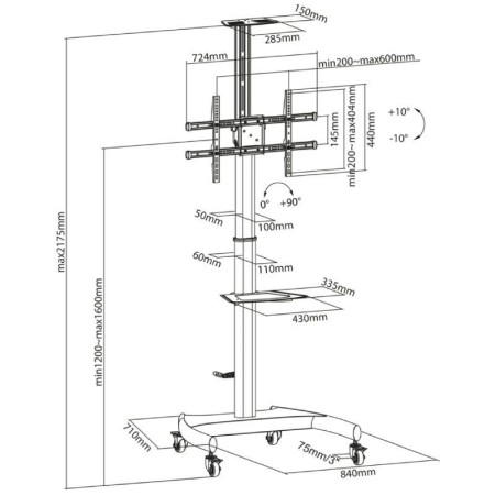 Soporte de Suelo Inclinable/ Giratorio con Ruedas y Manivela Aisens FT70TE-169 para TV 37-70″/ hasta 50kg