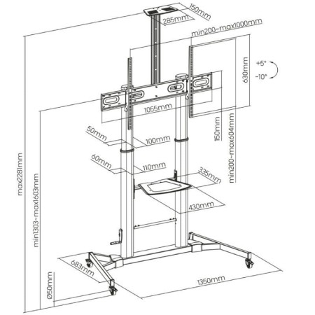 Soporte de Suelo Inclinable con Ruedas y Manivela Aisens FT100TE-171 para TV 60-100″/ hasta 100kg