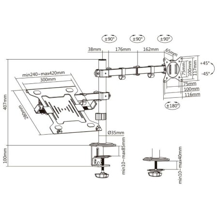 Soporte de Mesa Orientable/ Inclinable DTL32TSR-193 para TV y Portátil de 17-32″