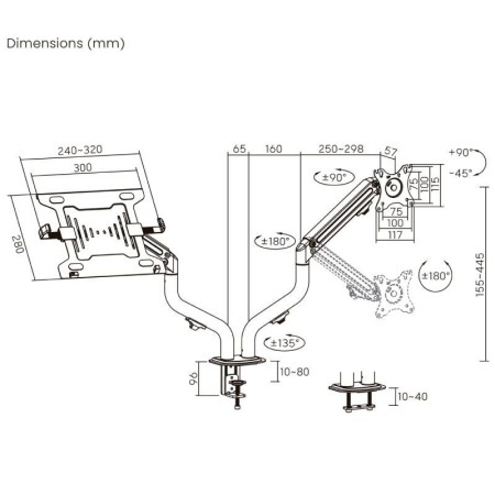 Soporte de Mesa Orientable/ Inclinable DTL32TSR-195 para TV y Portátil de 17-32″