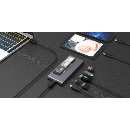 Docking caja externa phoenix para disco m.2 con hub usb tipo c 6 en 1