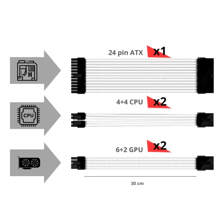 Kit de extension phoenix cables fuente de alimentacion 30cm 24 pines - 4 + 4 pines - 6 + 2 pines negro y verde