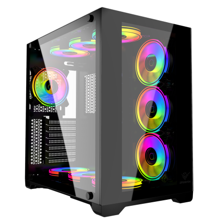 Caja ordenador phoenix gaming zephyr cubo atx doble cristal templado soporte gpu hasta 380mm