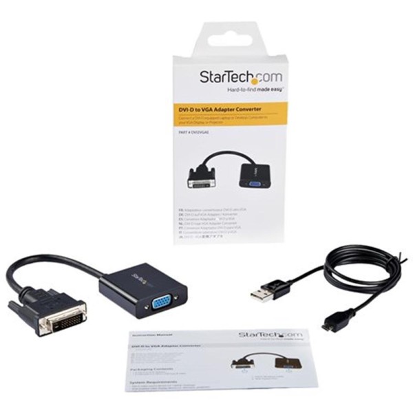 Adaptador dvi - d a vga startech macho - hembra -  negro  cable micro usb tipo b a usb tipo a