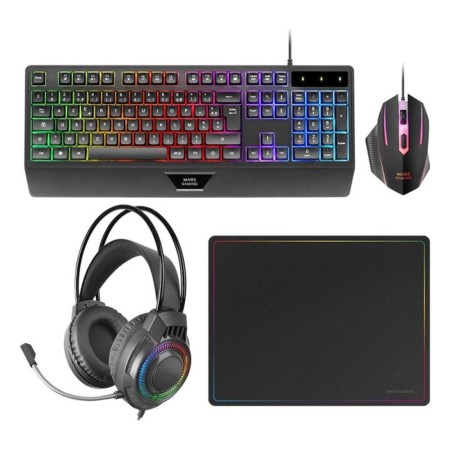 Kit teclado  raton mars gaming mcp124profr rgb negro  auriculares y alfombrilla frances
