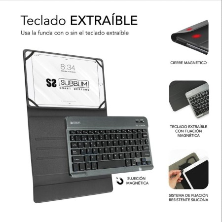 Funda + teclado subblim keytab pro para tablet 10.1 pulgadas rojo