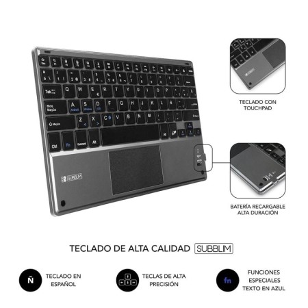 Funda con Teclado Subblim Keytab Pro Bluetooth Touchpad para Tablets de 9.6″-10.8″/ Negra