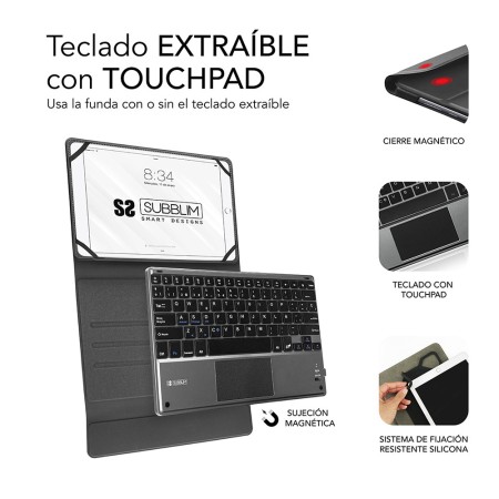Funda con Teclado Subblim Keytab Pro Bluetooth Touchpad para Tablets de 9.6″-10.8″/ Negra