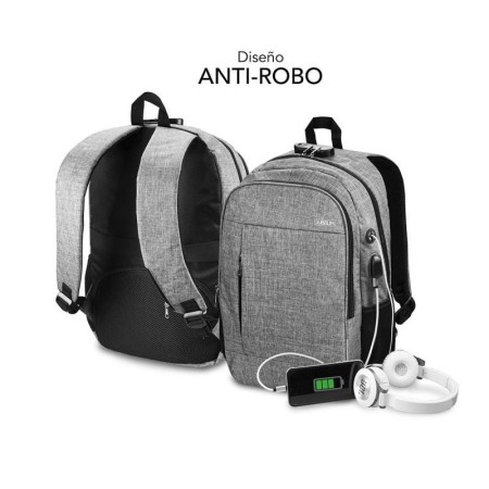 Mochila Subblim Urban Lock para Portátiles hasta 16″/ Puerto USB/ Antirrobo/ Gris