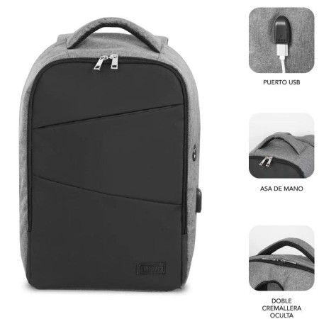 Mochila Subblim Secure V2 AP para Portátiles hasta 15.6″/ Puerto USB/ Antirrobo/ Gris