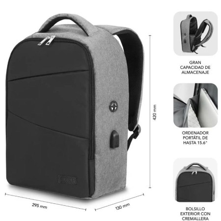 Mochila Subblim Secure V2 AP para Portátiles hasta 15.6″/ Puerto USB/ Antirrobo/ Gris