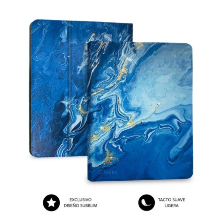 Funda + teclado subblim para tablet 11 pulgadas trendy marmol azul