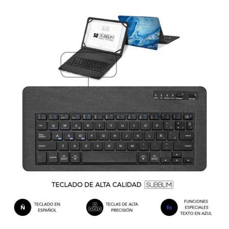 Funda + teclado subblim para tablet 11 pulgadas trendy marmol azul