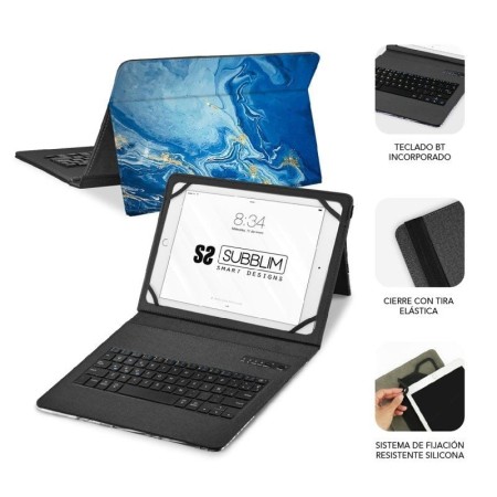 Funda + teclado subblim para tablet 11 pulgadas trendy marmol azul