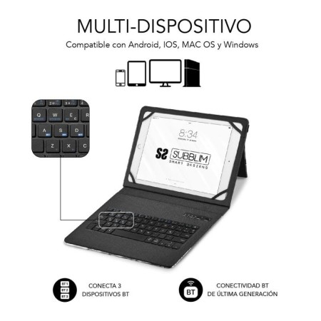 Funda + teclado subblim para tablet 11 pulgadas trendy marmol azul
