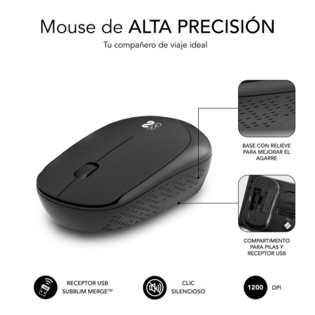 Set Ratón Inalámbrico y Alfombrilla Subblim Harmony Black/ hasta 1200 DPI