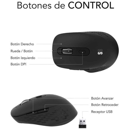 Ratón Ergonómico Inalámbrico Subblim Curve Ergo Dual Battery/ Batería recargable/ Hasta 1600 DPI/ Negro