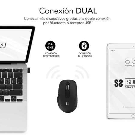 Ratón Ergonómico Inalámbrico Subblim Curve Ergo Dual Battery/ Batería recargable/ Hasta 1600 DPI/ Negro
