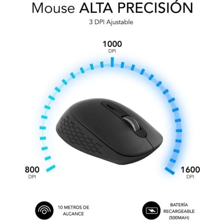 Ratón Ergonómico Inalámbrico Subblim Curve Ergo Dual Battery/ Batería recargable/ Hasta 1600 DPI/ Negro