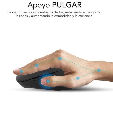 Ratón Ergonómico Inalámbrico Subblim Curve Ergo Dual Battery/ Batería recargable/ Hasta 1600 DPI/ Negro