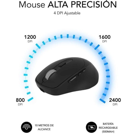 Ratón Ergonómico Inalámbrico Subblim Comfort Ergo Dual Battery/ Batería recargable/ Hasta 2400 DPI/ Negro