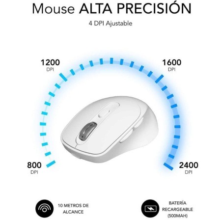 Ratón Ergonómico Inalámbrico Subblim Comfort Ergo Dual Battery/ Batería recargable/ Hasta 2400 DPI/ Blanco