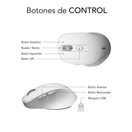 Ratón Ergonómico Inalámbrico Subblim Comfort Ergo Dual Battery/ Batería recargable/ Hasta 2400 DPI/ Blanco