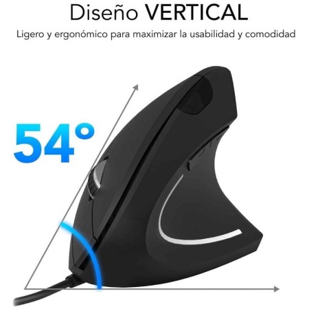 Ratón Vertical Subblim Glide Vertical Ergo Wired/ Hasta 1600 DPI/ Negro