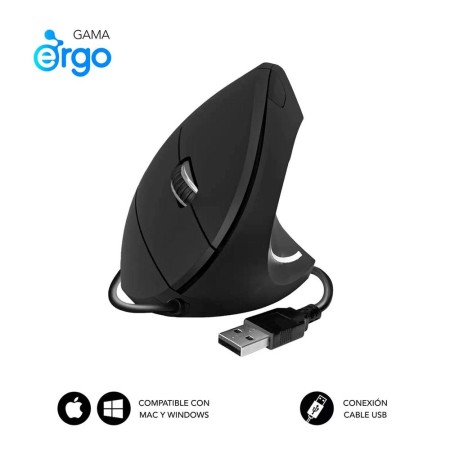 Ratón Vertical Subblim Glide Vertical Ergo Wired/ Hasta 1600 DPI/ Negro