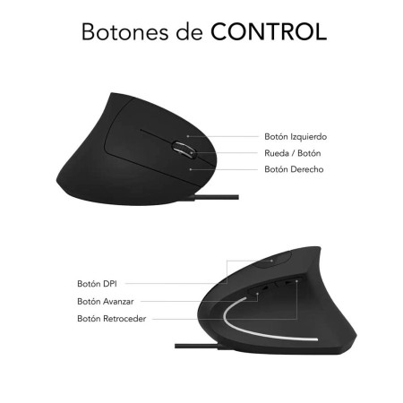 Ratón Vertical Subblim Glide Vertical Ergo Wired/ Hasta 1600 DPI/ Negro