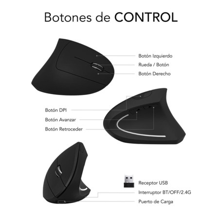 Raton inalambrico subblim glide vertical ergo negro
