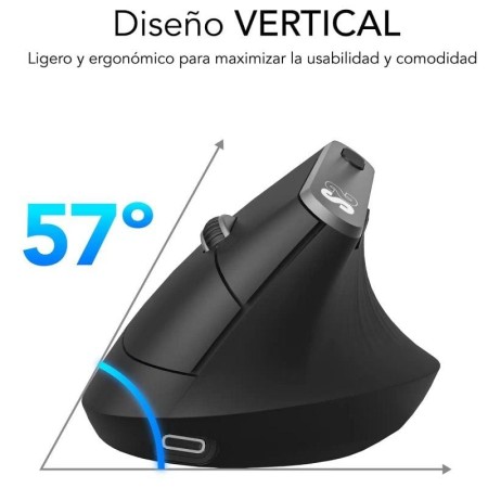Ratón Ergonómico Inalámbrico Subblim Nature Vertical Ergo Dual Battery/ Batería Recargable/ Hasta 4000 DPI/ Negro