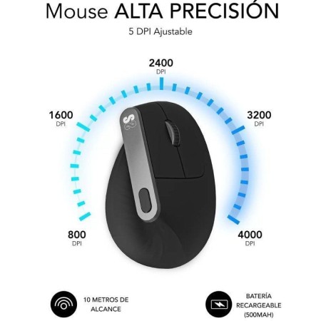 Ratón Ergonómico Inalámbrico Subblim Nature Vertical Ergo Dual Battery/ Batería Recargable/ Hasta 4000 DPI/ Negro